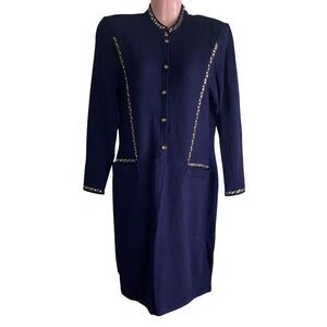 Vintage Jennifer Roberts Dress Womens Size 8 Blue Wool Blend Sweater Knit Bling